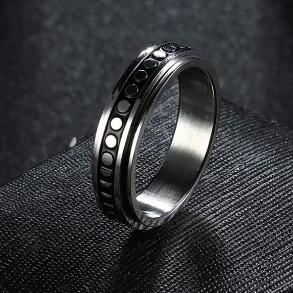 316L Stainless Steel Moon Phases Fidget Anxiety Stress Relieving Spin Ring - Picture 2 of 4